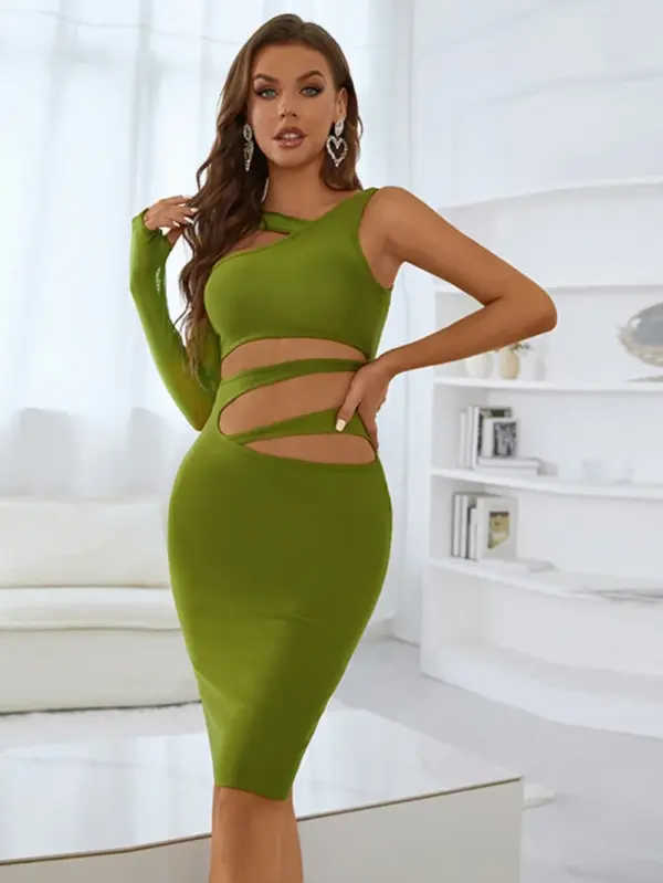 The Olive Enigma: A Bandage Dress with a Twist Bandage Dress - Image 2