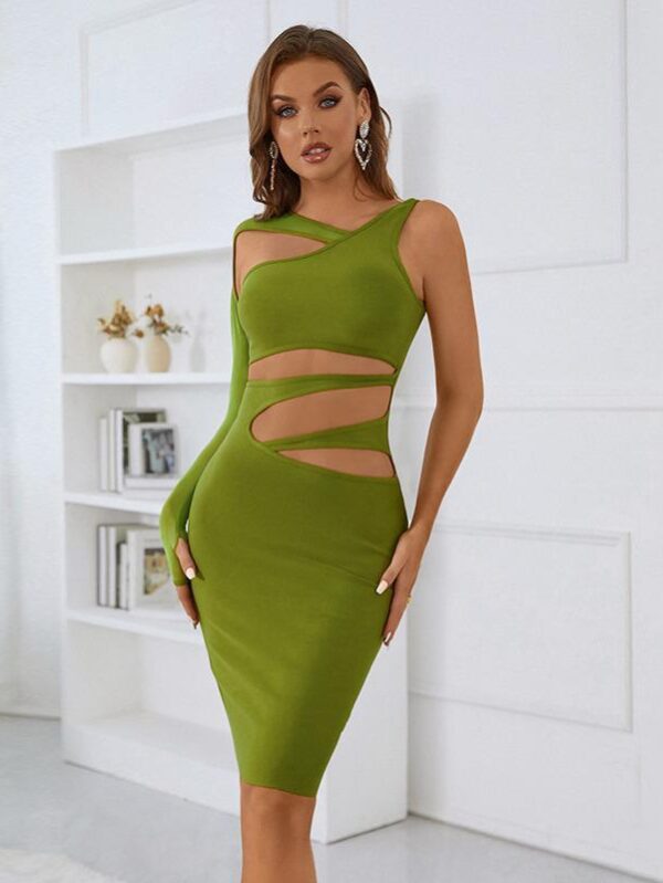 The Olive Enigma: A Bandage Dress with a Twist Bandage Dress - Image 4