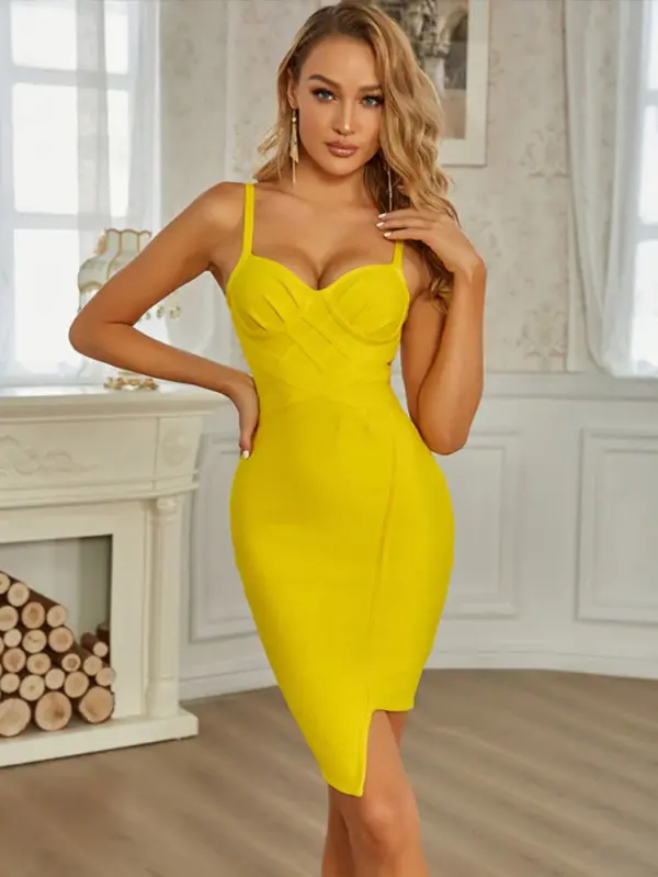 The Sunshine Sensation: A Daring Yellow Mini Bandage Dress - Image 4