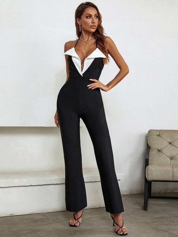 Bombshell Black & White Bandage Jumpsuit - Image 3