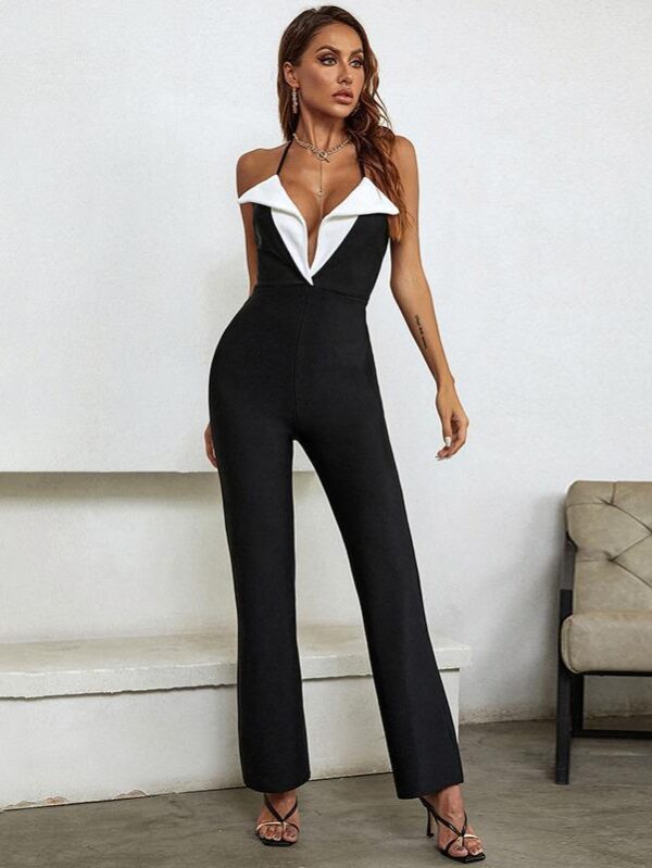 Bombshell Black & White Bandage Jumpsuit - Image 2