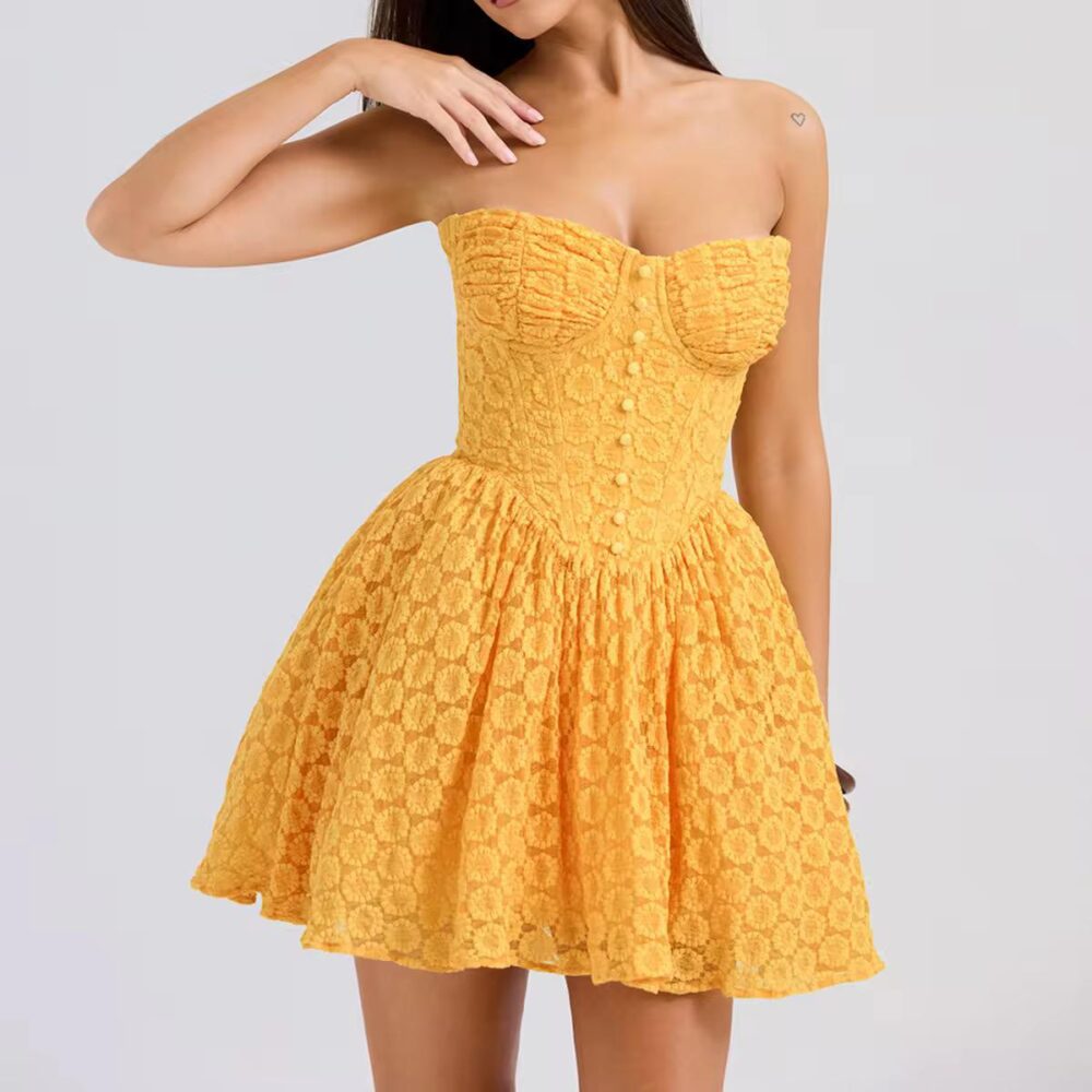 Golden Bloom Lace Corset Dress - Image 2