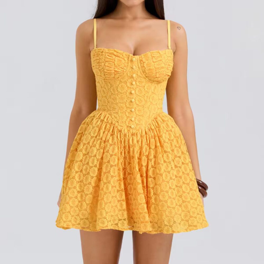 Golden Bloom Lace Corset Dress - Image 3