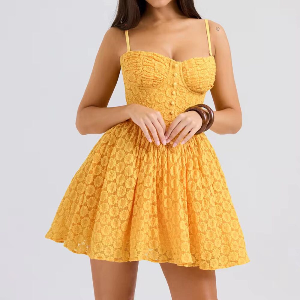 Golden Bloom Lace Corset Dress - Image 4