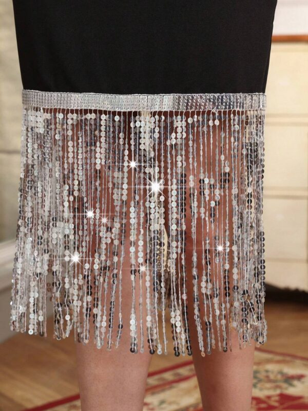 Starlight Fringe Black Sequin Dress - Image 6