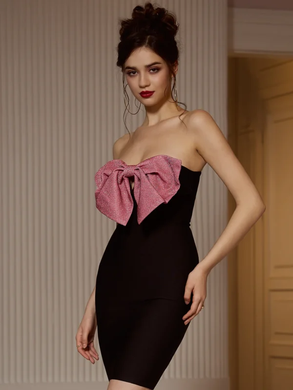 Bella Blush Bow Strapless Bodycon Dress - Image 2