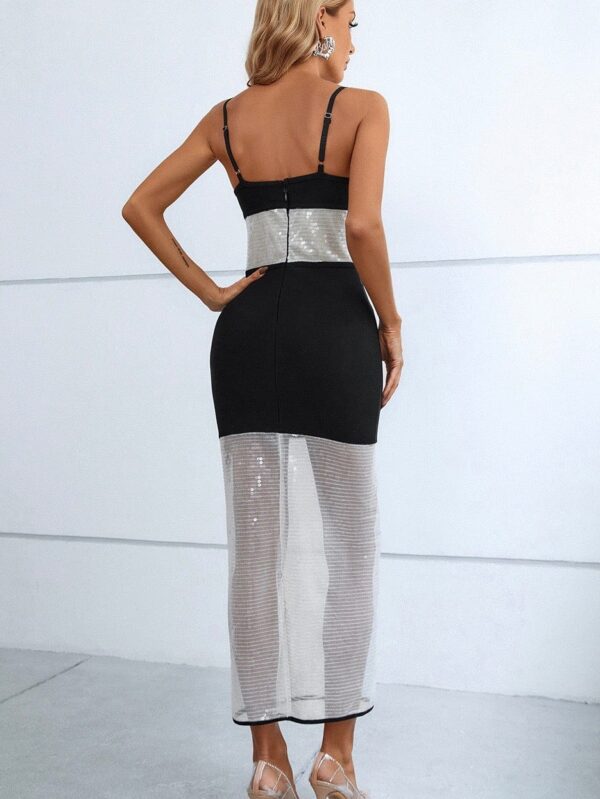Midnight Mirage Sequin Mesh Panel Dress - Image 3