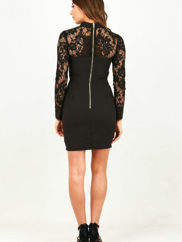 Midnight Allure Lace Sleeve Bodycon Dress - Image 3