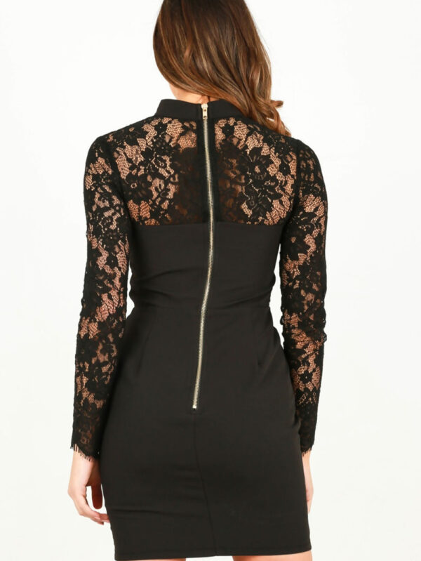 Midnight Allure Lace Sleeve Bodycon Dress - Image 2