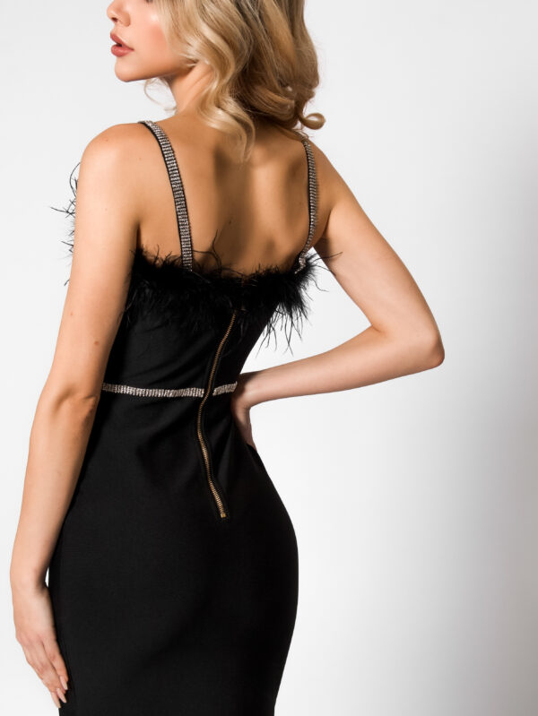 Velvet Noir Feather Trim Midi Dress - Image 2