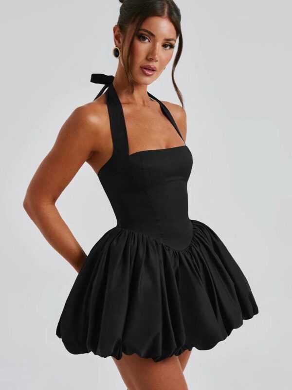 Velvet Noir Puff Halter Mini