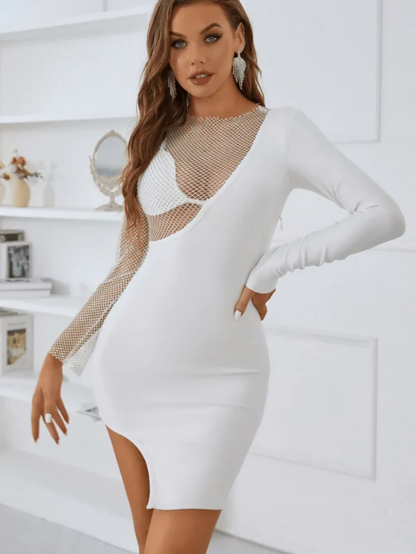 Avaline Asymmetric Mesh Mini Dress - Image 3